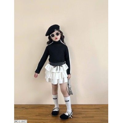 SG11937 SET ÁO THUN DÀI TAY + CHÂN VÁY XÒE TẦNG BÉ GÁI