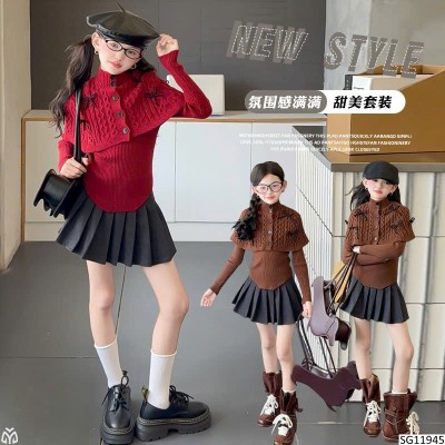 SG11945 SET ÁO LEN MIX CHÂN VÁY XẾP LY
