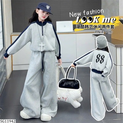 SG11942 SET NỈ XÁM CỔ KÉO KHÓA CHO BÉ