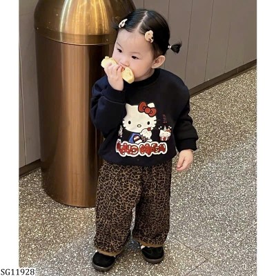 SG11928  SET ÁO NỈ KITTY MIX QUẦN DA BEO GIÁ MỚI