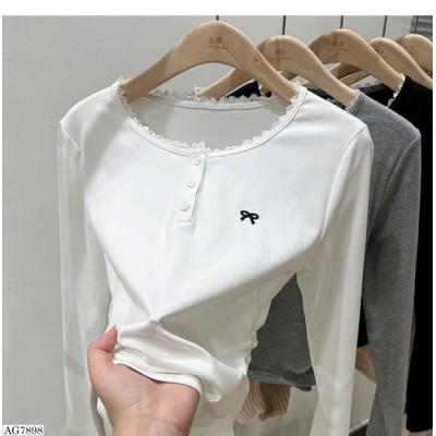 AG7898  ÁO CỔ TRÒN VIỀN REN CHO BÉ GÁI