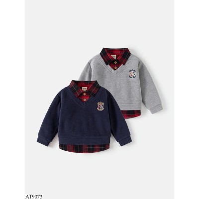 AT9073 ÁO PHỐI CỔ SƠ MI GIẢ 2 MẢNH WELLKIDS
