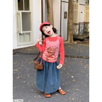 SG11962 SET ÁO MIX QUẦN JEAN ỐNG RỘNG BG