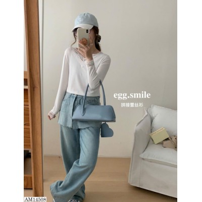 AM14508  ÁO THUN CỔ TYM PHỐI REN NỮ