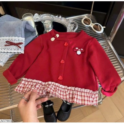 AG7903 ÁO CARDIGAN PHỐI VIỀN KẺ HÌNH NẤM CHO BÉ