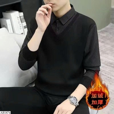 AB1874 ÁO LEN NAM CỔ SƠ MI GIẢ 2 MẢNH