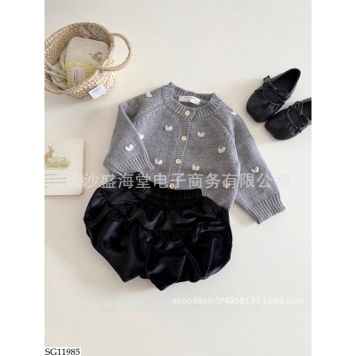 SG11985 SET ÁO CARDIGAN MIX SHORT NHUNG BG