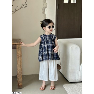 SG11987 ÁO SƠ MI CARO MIX QUẦN SUÔNG TRẮNG