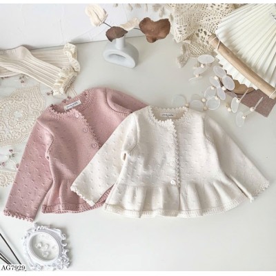AG7929  ÁO KHOÁC CARDIGAN VIỀN BÈO PHỐI REN BÉ GÁI