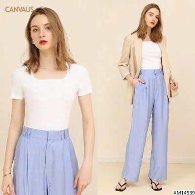 AM14539 ÁO THUN CỔ VUÔNG UỐN SÓNG CANVAUS