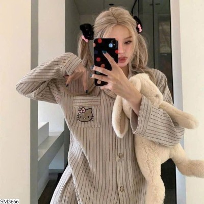 SM3666 BỘ PIJAMA KẺ MÈO KITTY NỮ
