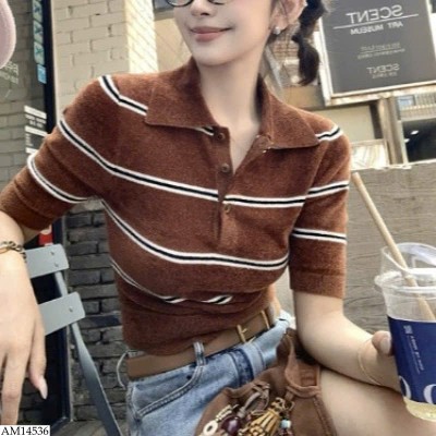 AM14536 ÁO POLO LEN KẺ CHO NỮ