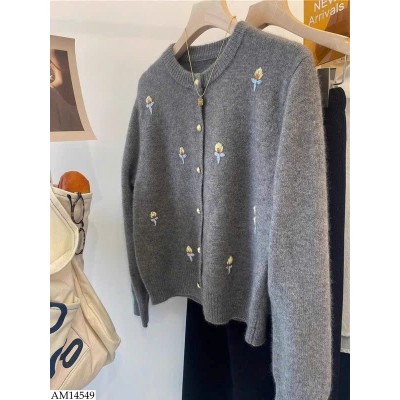 AM14549 ÁO LEN CARDIGAN THÊU HOA NỮ