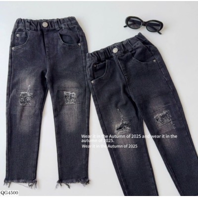 QG4500  QUẦN JEAN DÁNG ÔM PHỐI RÁCH CHO BÉ