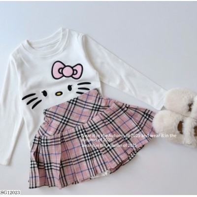 SG12023 SET ÁO + CHÂN VÁY XẾP LY HELLO KITTY CHO BÉ