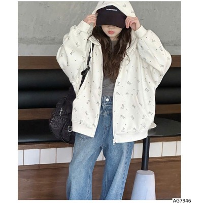 AG7946 ÁO KHOÁC COTTON LIỀN MŨ IN GẤU BG