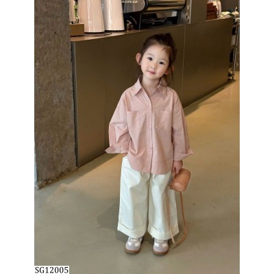 SG12005 SET ÁO SƠ MI HỒNG MIX QUẦN THÔ KAKI