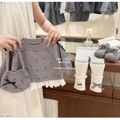 SG12053  SET ÁO LEN ĐÍNH HELLO KITTY + QUẦN LEGGING LEN CHO BÉ