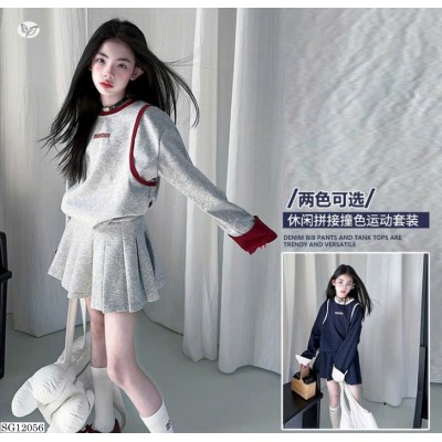 SG12056  SET NỈ PHỐI CHÂN VÁY XẾP LY BÉ GÁI