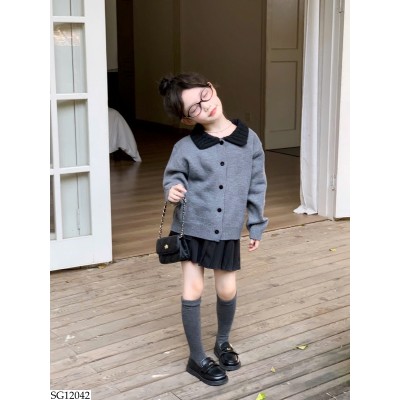 SG12042 SET ÁO KHOÁC LEN XÁM MIX CV XẾP LY