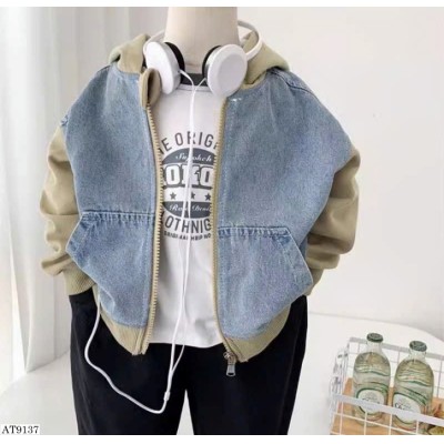 AT9137  ÁO JEAN BÉ PHỐI NỈ MŨ CHO BÉ