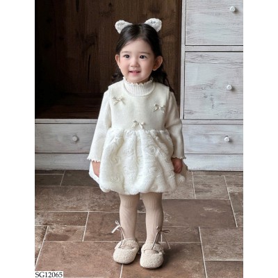 SG12065 SET ÁO BÈO MIX VÁY NHUNG NƠ BG