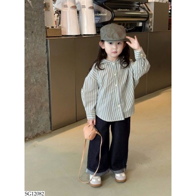 SG12082 SET ÁO SƠ MI KẺ MIX QUẦN JEAN BG