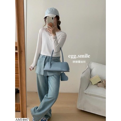 AM14667 ÁO THUN CỔ TYM PHỐI REN NỮ