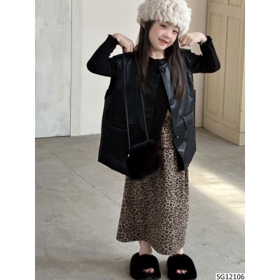 SG12106 SET ÁO GILE DA PU MIX CHÂN VÁY DA BÁO BG