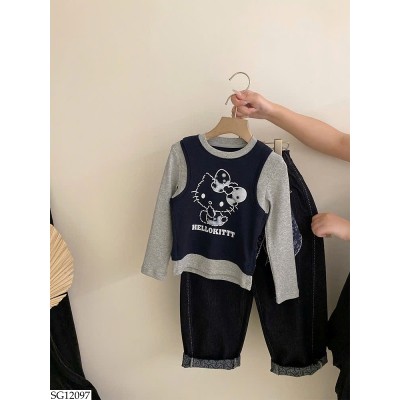 SG12097 SET ÁO KITTY MIX QUẦN JEAN BG
