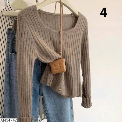 AM14742 ÁO DỆT KIM PHỐI CÚC TRÒN FORM ÔM