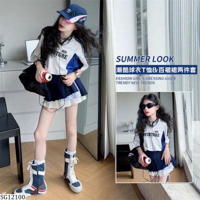SG12100 SET ÁO THỂ THAO DÁNG CRT MIX CHÂN VÁY XẾP LY