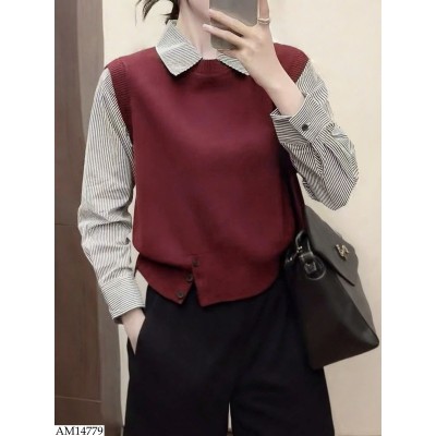AM14779 ÁO LEN PHỐI SƠ MI GIẢ 2 MẢNH ANNA
