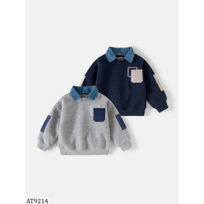 AT9214 ÁO NÍ PHỐI CỔ SƠ MI WELLKID