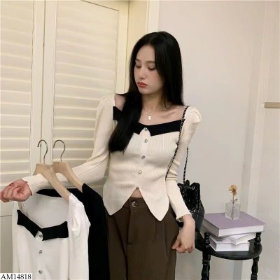AM14818 ÁO LEN DÀI TAY CỔ VUÔNG NỮ