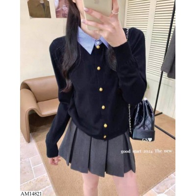 AM14821 ÁO CARDIGAN PHỐI CỔ SƠ MI