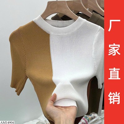 AM14904 ÁO LEN CỔ TRÒN PHỐI MÀU 