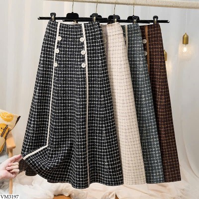 VM3197 CHÂN VÁY KẺ DÁNG DÀI PHỐI CÚC