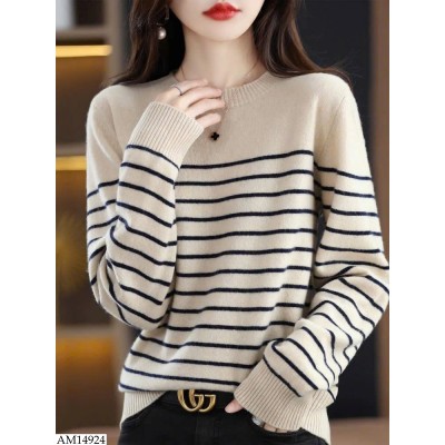 AM14924 ÁO LEN KẺ CỔ TRÒN