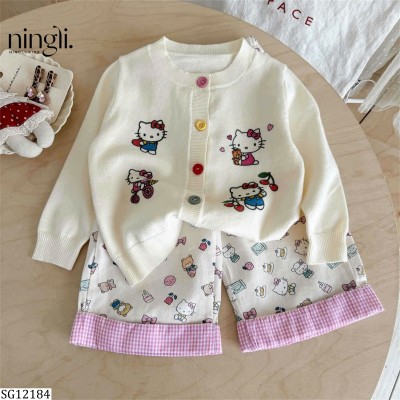 SG12184  SET ÁO LEN CARDIGAN MIX QUẦN SUÔNG KITTY NINGLI