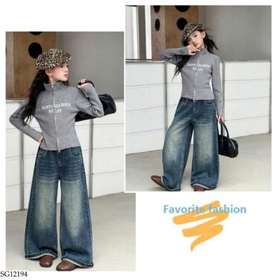 SG12194 SET ÁO KHOÁC LEN MIX JEANS SUÔNG