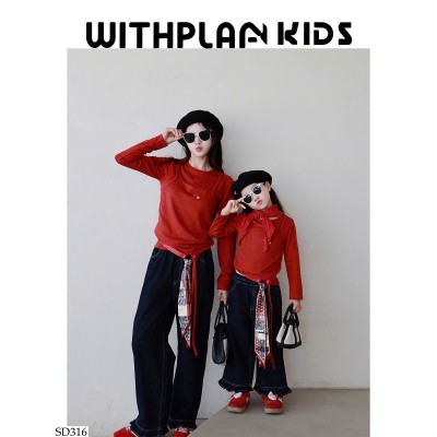 SD316 SET ÁO ĐỎ MIX QUẦN JEAN CHO MẸ VÀ BÉ
