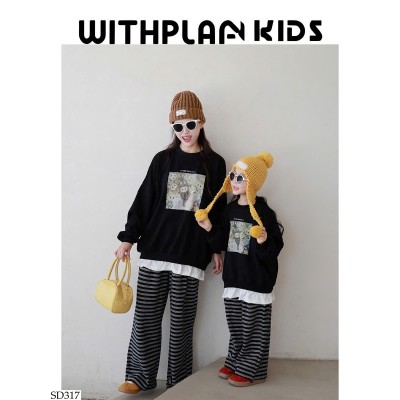 SD317 SET ÁO NỈ LABUBU MIX QUẦN KẺ CHO MẸ VÀ BÉ