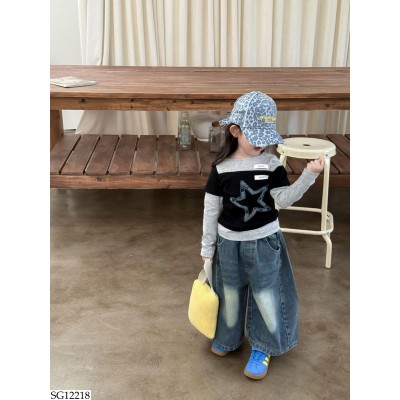 SG12218 SET ÁO THUN SAO MIX QUẦN JEAN MÀI BG 