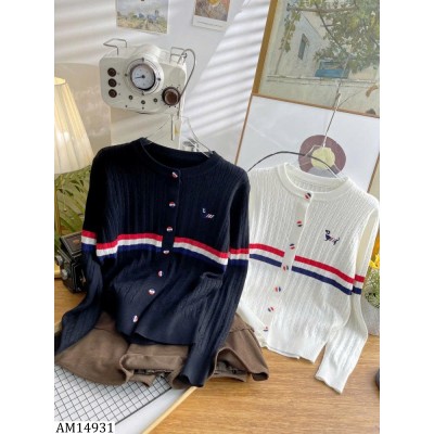 AM14931  ÁO CARDIGAN KẺ GIỮA THÊU HỌA TIẾT