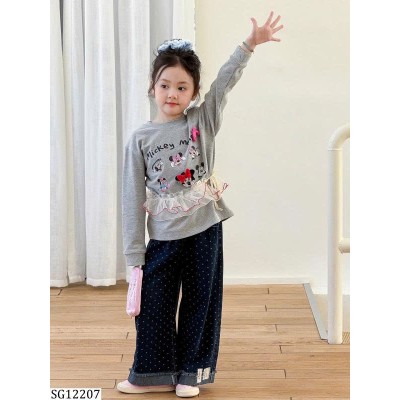 SG12207 SET ÁO MICKEY MIX QUẦN JEAN CHẤM BI