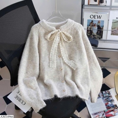 AM14966 ÁO LEN CARDIGAN PHỐI REN BUỘC
