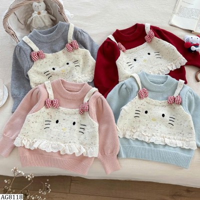 AG8118 ÁO LEN GIẢ 2 MẢNH KITTY