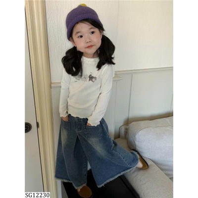 SG12230 SET ÁO THUN VIỀN BÈO MIX QUẦN JEAN SUÔNG