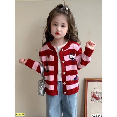 AG8145 -GIÁ MỚI- ÁO CARDIGAN LEN KẺ HELO KITTY CHO BÉ